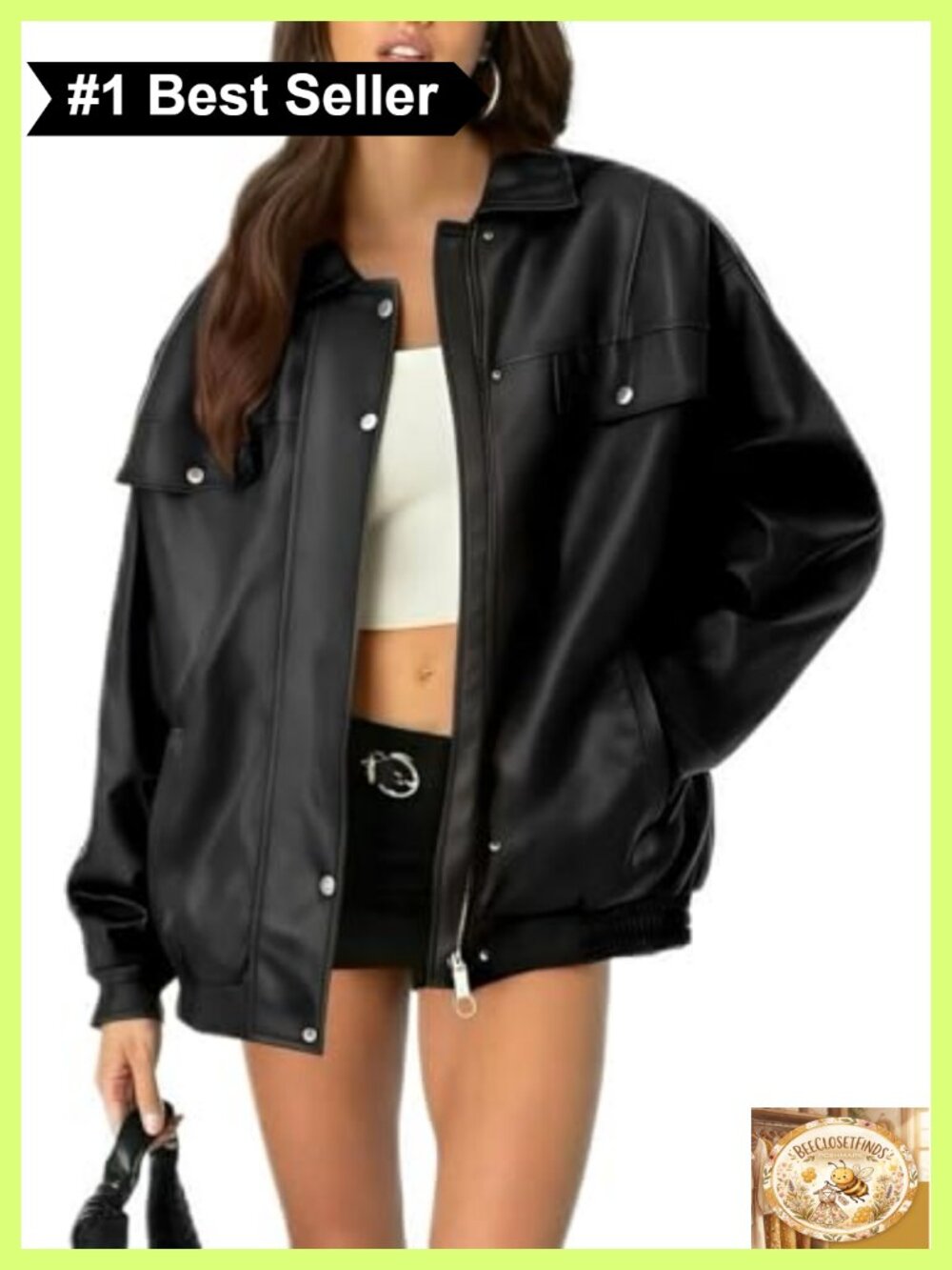Oversized Faux Leather Bomber Jacket Zip Up Motorcycle Coat